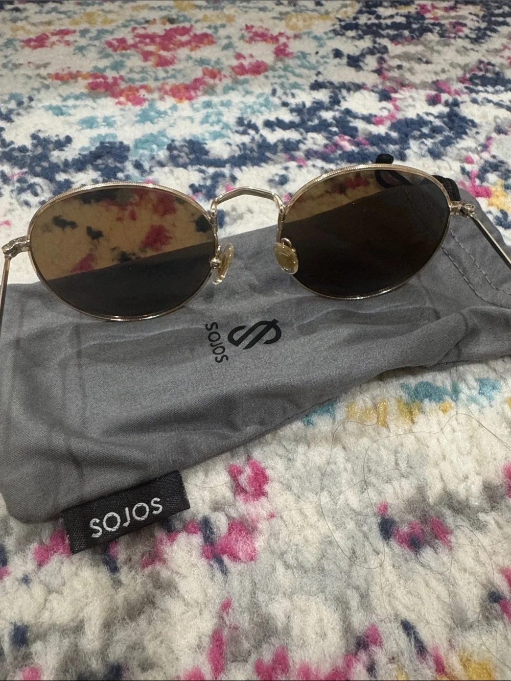 SOJOS Women's Round Blue Mirrored Sunglasses with Metal Frame